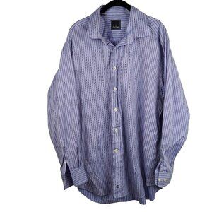 David Donahue Blue Striped Button-Down Shirt 17.5 34‎ 35 100% Cotton